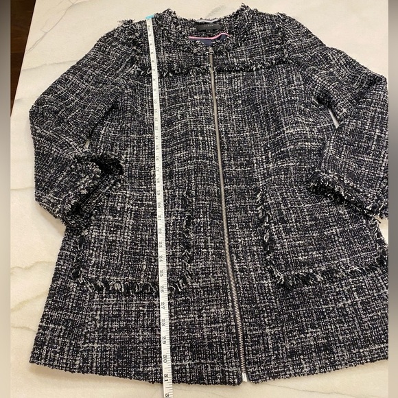 J.Crew Tweed Jacket Size 6 Black White Fringe Full Zip - Picture 7 of 15